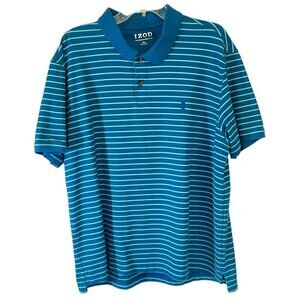 Izod Men's Striped 2-Button Polo Short Sleeve "The Advantage" Size XXL Blue